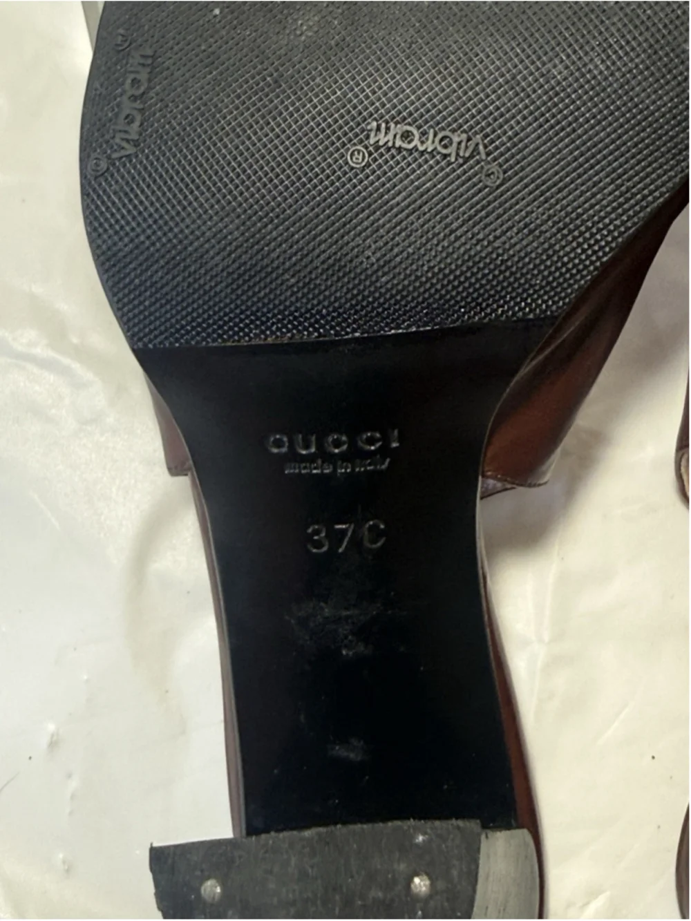 GUCCI Slingback Heels Closed Toe Brown Leather Shoes Sandals US 7 EU 37 C